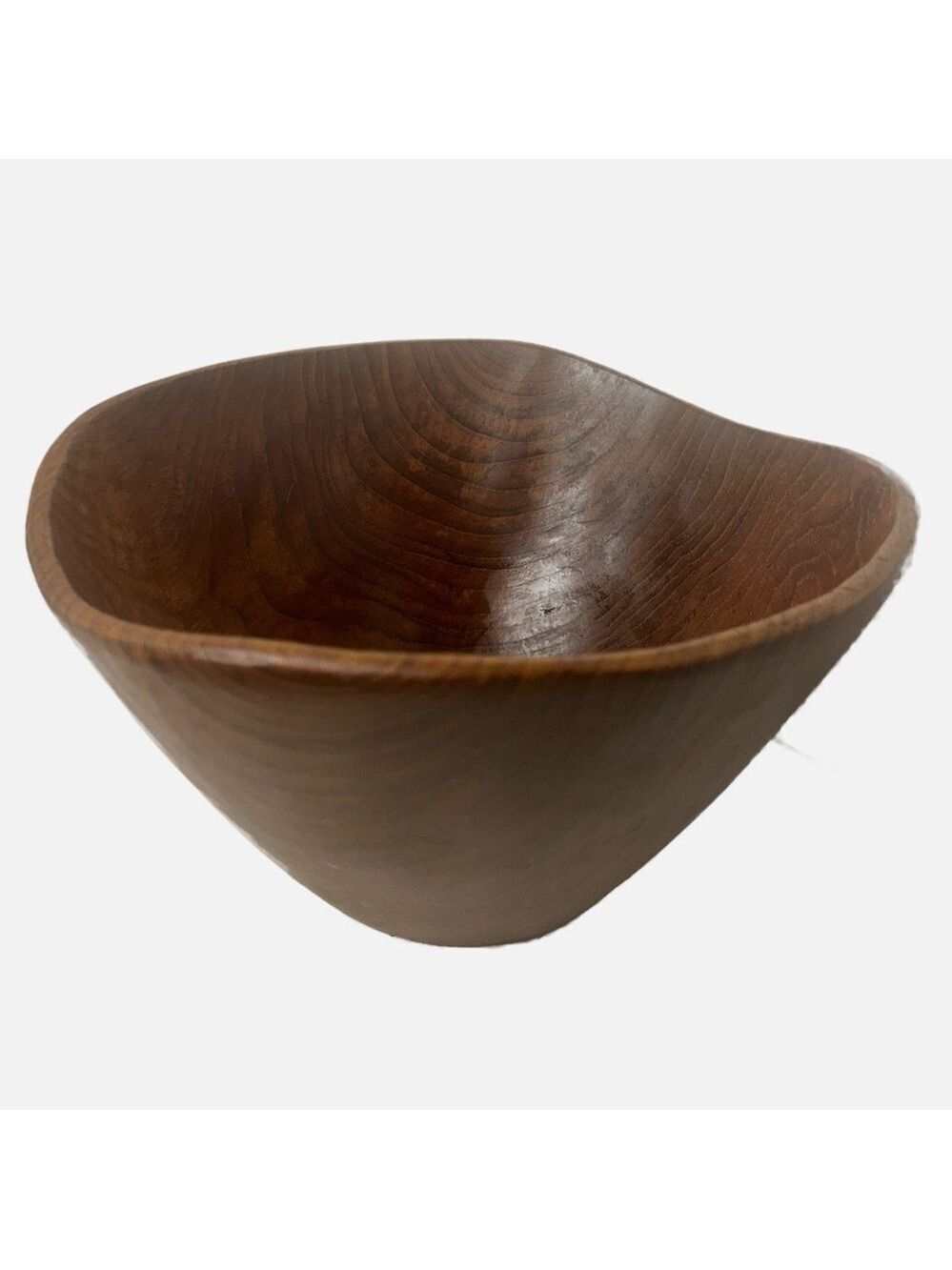 Vintage Genuine Teakwood Serving Bowl Wavy Edge Minimalist Natural Wood